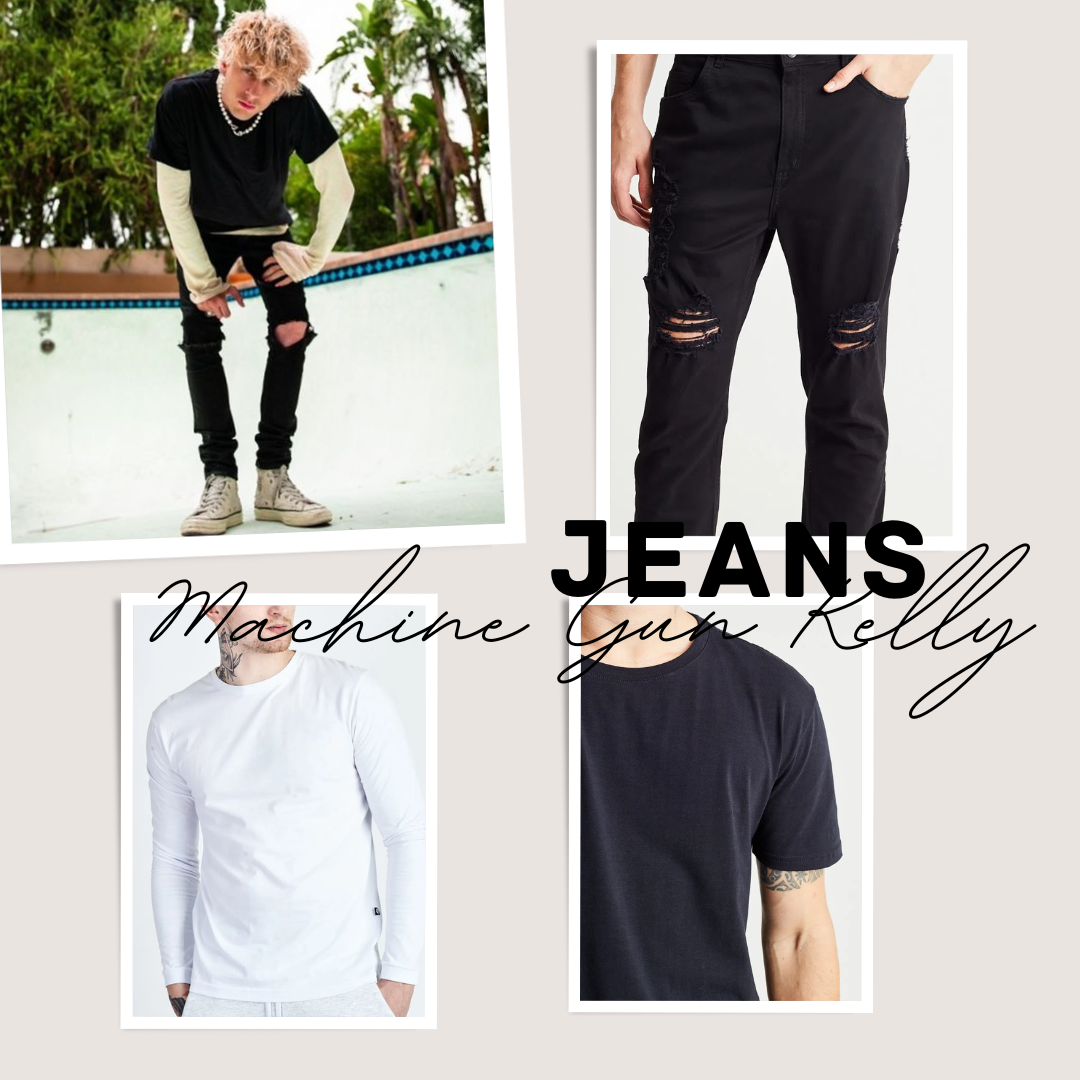 look do machine gun kelly com jeans destroyed - copie o look